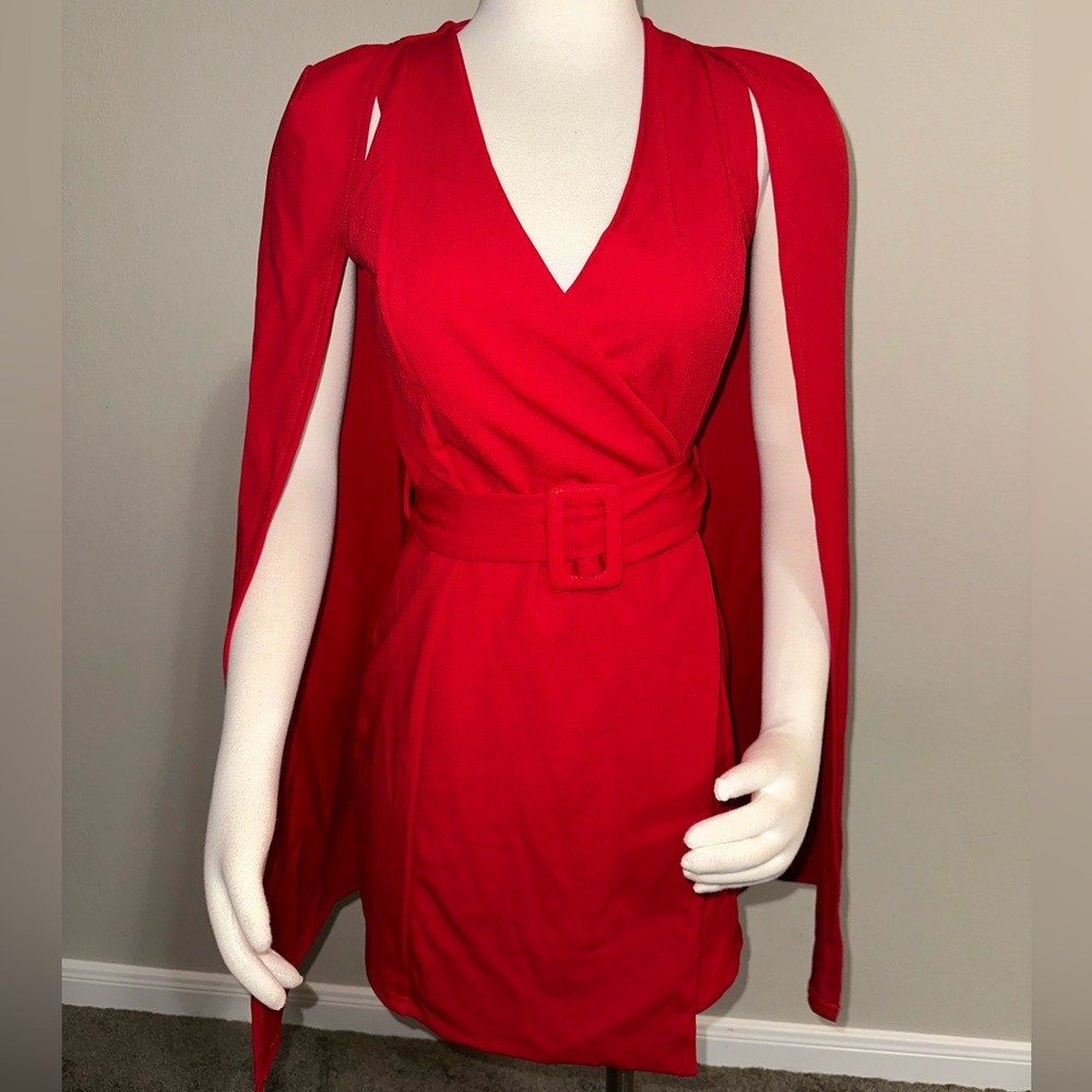 Boohoo Red Cape Dress